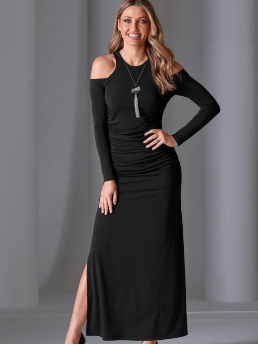 Boston Proper Black Cold-Shoulder Maxi Dress